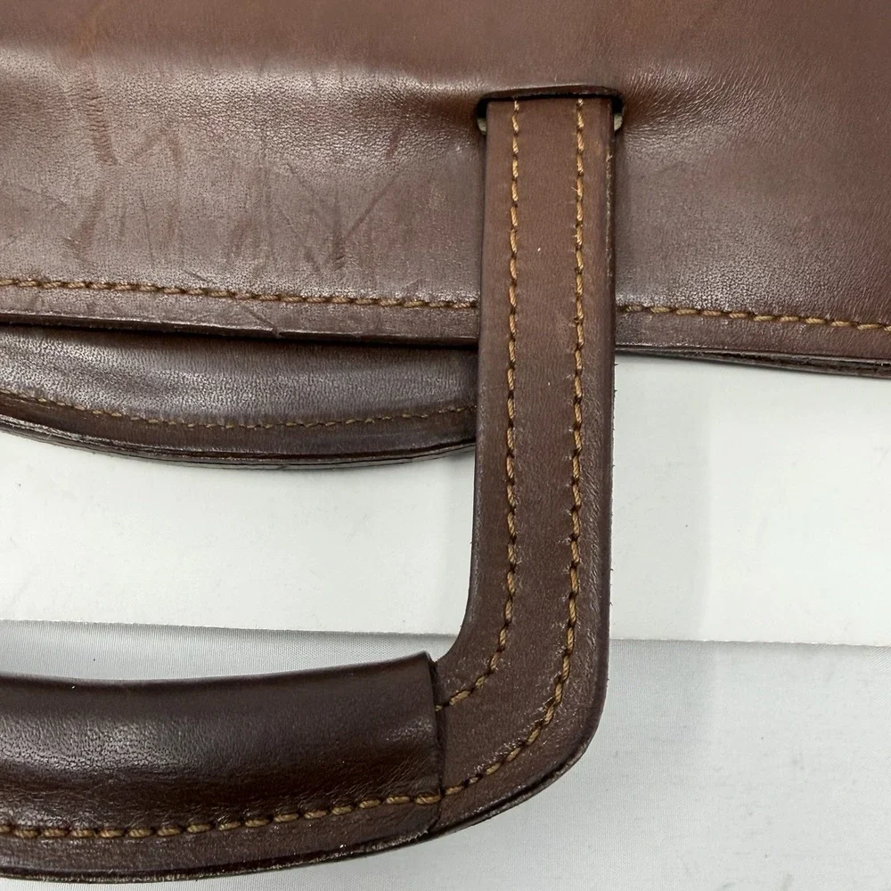 Vintage Leather Briefcase Brown Attache Portfolio Bag Shoulder Strap 60s 70s